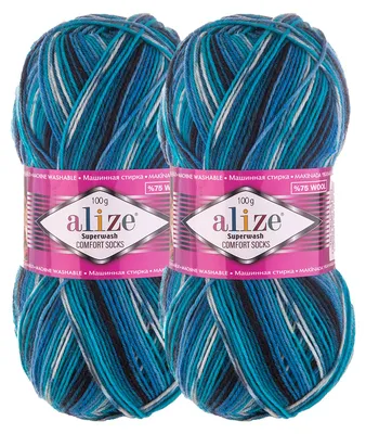 2 x 100g Sockenwolle Superwash Comfort 4-fädig schwarz blau creme