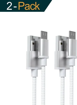 Produktbild von 2x 2m Micro USB Kabel Weiß Nylon Ladekabel Datenkabel Handy Samsung Huawei