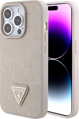 Produktbild von Guess iPhone 15 Pro Back cover case - Croco triangle logo - Taupe