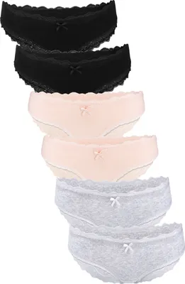 Produktbild von Fabio Farini - 6 Stück Frauen Unterwäsche - Damen Hipster aus Baumwolle im Brazilian-Style mit dezenter Spitze und Schleifchen