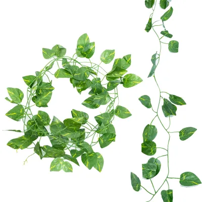 Image de Lierre artificiel, guirlande de lierre en une seule pièce, plantes artificielles, feuilles vertes, guirlande de lierre suspendue pour mariage, cuisine, bureau, jardin, balcon, chambre à coucher, décoration murale (Scindapsus)