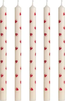 Produktbild von IB Laursen DÜNNE Kerze Weiß mit Roten ERDBEEREN Ø 1,3 cm Länge 20 cm 5er Set