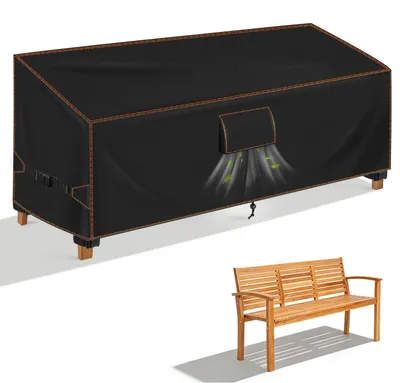Zdjęcie produktu dla Pokrowiec na meble ogrodowe, 4 miejsca, wymiary 203x75x66/91 cm, kolor czarny, materiał Oxford 420D, odporny na promieniowanie UV, wodoodporny, osłona przed wiatrem