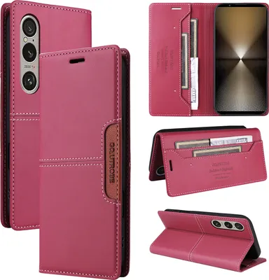Produktbild von Handyhülle für Sony Xperia 1 VI Hülle, Leder Flip Wallet Kartenfach Stand Schutzhülle Rot