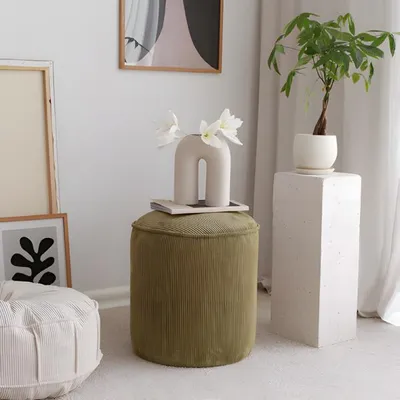 Immagine prodotto di Sgabello ottomano pouf poggiapiedi salotto tessuto verde