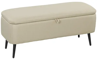 Produktbild von 2-in-1-Aufbewahrungsbank mit Stoffbezug und schwarzen Stahlbeinen, 102 x 40 x 39,5 cm, beige
