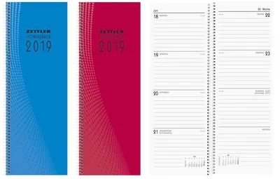 Produktbild von Zettler 602239 Vormerkkalender 709 - 1 Woche/2 Seiten, 10,5 x 29,5 cm, Karton, sortiert
