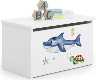 Obrázok produktu pre hračka "Raumhirsch", úložný box DARIA, téma: more a podmorský svet, hrací box s úložným priestorom a sedacou plochou, úložná skrinka, truhlica do detskej izby, biela