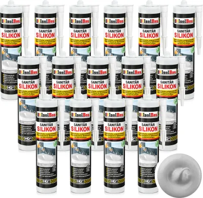Produktbild von Isolbau Sanitär Silikon 15 x 300 ml Hellgrau - Hochelastischer Silikon-Dichtstoff für Abdichtungen & Fugen – Schimmelresistent, wasserdicht -  Kartusche