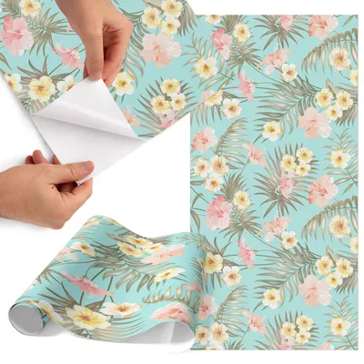 Produktbild von Möbelfolie 50x100 cm - Klebefolie Möbel - Selbstklebende Folie - Folie für Möbel - Möbelfolie Küche - Klebefolie Küche - Möbelfolie Schrank - Wasserdicht - Abwaschbar - Selbstklebend - Luftblasenfrei - Rückstandslos entfernbar - Exotische Flora