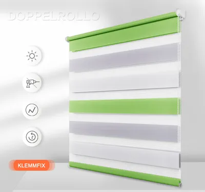 Produktbild von Grandekor Doppelrollo Klemmfix ohne Bohren 105x150cm Grün-Grau-Weiß lichtdurchlässig & verdunkelnd Duo Roll Klemmrollo für Fenster und Tür Fensterrollo Zebrarollo