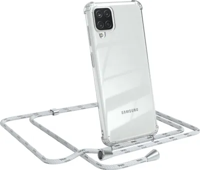 Produktbild von EAZY CASE Handykette kompatibel mit Samsung Galaxy A12, Handyhülle mit Umhängeband, Handykordel, Schutzhülle Clear, Band in Weiß