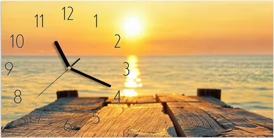 Produktbild von Wanduhr aus Glas mit Motiv Sonnenuntergang Meer- 60 x 30 cm - inkl. Aufhängesystem