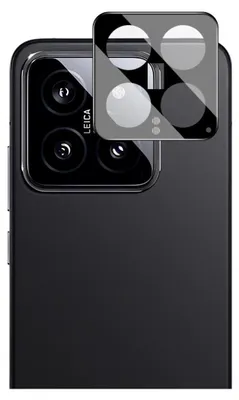 A black smartphone with a camera lens protector placed over the camera module.