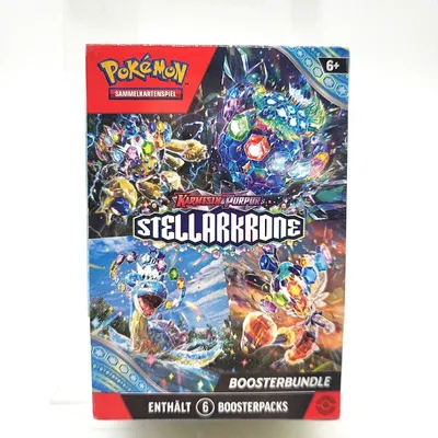A product shot of a Pokemon trading card game booster bundle box.