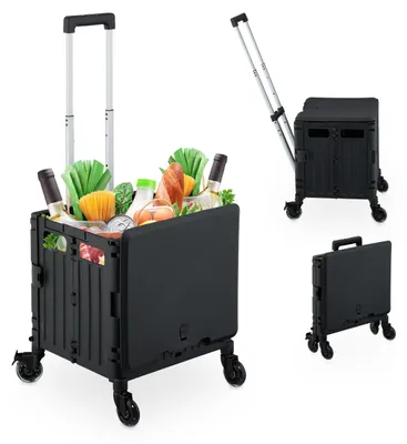 Einkaufstrolley klappbar, 4 Rollen, Teleskopgriff, bis 35 kg, schwarz