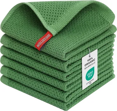 Produktbild von Moosfor Geschirrtücher 100% Baumwolle 6er Set Grasgrün 30 x 30 cm