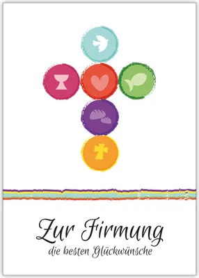 Produktbild von 4x Frische moderne Firmungs Karte mit Kreuz aus Symbolen: Zur Firmung die besten Glückwünsche