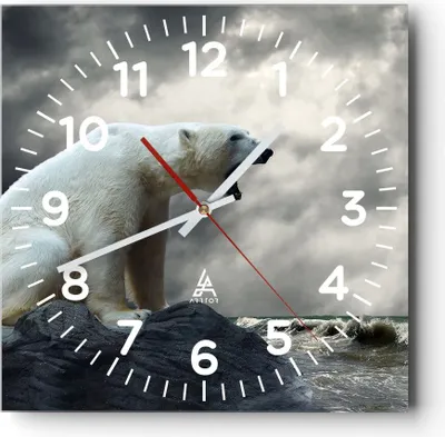 Produktbild von Wanduhr - Quadrat - Glasuhr - Bär Tiere Wasser Eis - 40x40cm - Schleichendes Uhrwerk - Lautlos - zum Aufhängen bereit - Dekoration Modern - Wanddekoration aus Glas - C4AC40x40-2451