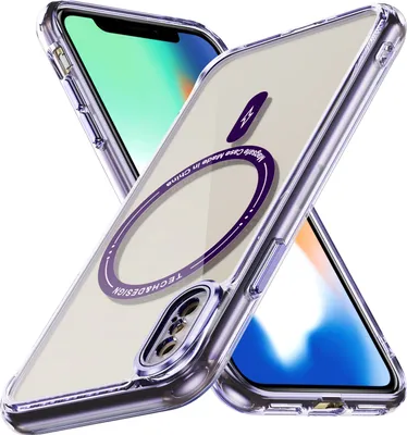 Obrázek produktu pro Magnetické průhledné pouzdro pro iPhone X / iPhone XS, kompatibilní s MagSafe, hybridní nárazuvzdorné ochranné pouzdro Fialová