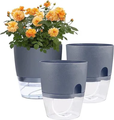 Image de Jardinières en plastique Famanu avec système d'arrosage - Lot de 3, couleur grise