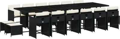 Obrázok produktu pre vidaXL 17-dielny záhradný jedálenský set s vankúšmi Black Poly Rattan