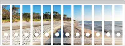 Produktbild von Wallario Ordnerrücken Sticker, selbstklebend für breite Ordner, 12 Stück, Motiv Einsamer Strand am Meer - Blauer Himmel