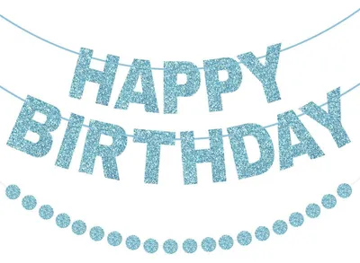 Productafbeelding van Glitterende "Happy Birthday"-slingers, blauw, set van 2