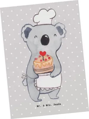 Produktbild von Mr. & Mrs. Panda Postkarte Konditor Herz - Grau Pastell - Geschenk, Bäcker, Grußkarte, Torte, Geburtstag, Fotokarte, Postkarten, Kuchen, Ansichtskarten, Ansichtskarte