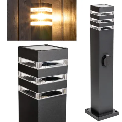 Produktbild von LUMILED Wegeleuchte Außen Pollerleuchte Außenstehleuchte Stehlampe mit Steckdose Gartenleuchte Wegelampe Stromsäule 60cm IP44 E27 Fassung max 13W