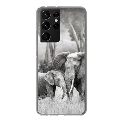 Produktbild von MuchoWow® Handyhülle Schutzhülle Hülle für Samsung Galaxy S21 Ultra Elefant - Tiere - Natur - Schwarz und weiß Silikon Softcase Handy Hülle - Mobiltelefon