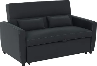 Produktbild von 2-Sitzer Sofa mit Bettfunktion – Verstellbare Rückenlehne, Polstersofa in Samtoptik, für Wohnzimmer oder Schlafzimmer, Schwarz