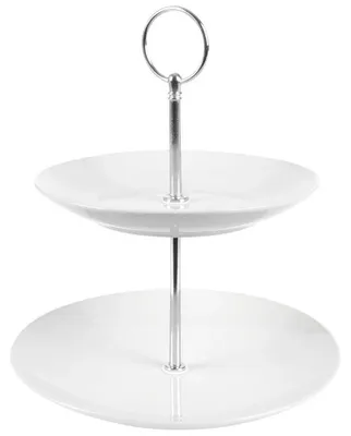 Obrázok produktu pre Dvojposchodový podnos na koláče – kov – biely – 21 cm
