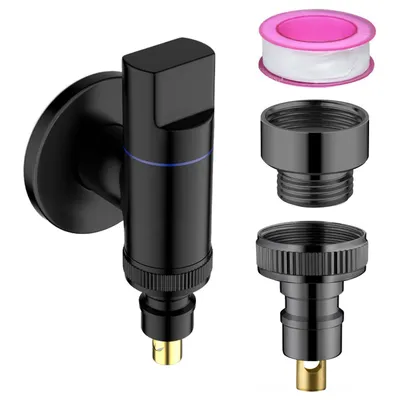 Produktbild von Wasserhahn Waschmaschine, Waschmaschinenanschluss, Geräteventil, Eckventil Wasserstopp, Schwarz