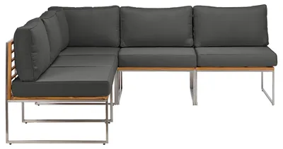 Produktbild von home24 Loungeset - 5-teilig - Webstoff / Teak Massiv