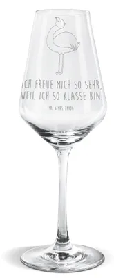 Produktbild von Mr. & Mrs. Panda Weinglas Flamingo Stolz - Transparent - Geschenk, wein glas, glücklich, Weißwein, Kelch, Rosa, Mama, Weißweinkelch