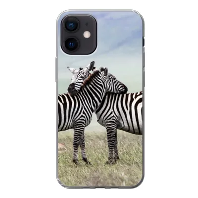 Produktbild von MuchoWow® Handyhülle Schutzhülle Hülle für iPhone 12 Zebras - Gras - Schwarz - Weiß Silikon Softcase Handy Hülle - Schutzhülle