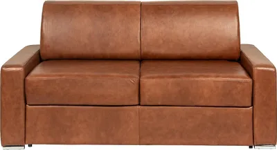 Produktbild von Schlafsofa 3 Personen mit Express-Bettfunktion aus Büffelleder in Vintage-Karamell - Schlaffläche  mit breiten Latten 140 cm - Matratze 22 cm mit Memory-Schaum CALITO