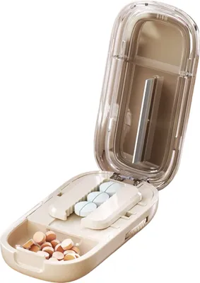 Produktbild von Präzisions-Tablettenteiler mit Sicherheitsbügel, kompaktes, tragbares Design, leicht zu reinigende, abnehmbare Aufbewahrungsbox, Tabletten-Organizer