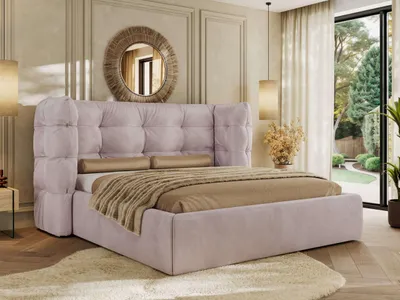 Produktbild von MKS MEBLE Polsterbett FLONELLE CLASSIC mit Bettkasten & Stauraum 160 x 200 cm , Inkl. Lattenrost, Gestepptes Kopfteil, Metall-Hebeautomat, Multipocket Matratze - ELORI LUX - Hellrosa Velvet