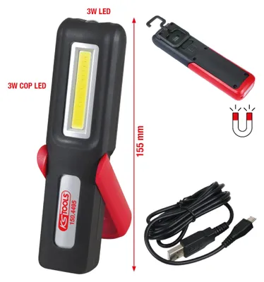 Imagen del producto de KS Tools 150.4495, linterna, color , rojo, fabricada en acrilonitrilo butadieno estireno (ABS), goma, grado de protección IP20, rango de temperatura de funcionamiento de -17 a 55 °C, tecnología LED