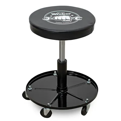 Produktbild von Weber Werkstatthocker höhenverstellbar mit Rollen bis 135 kg schwarz fahrbar Rollhocker Hocker mit Ablage Arbeitshocker Drehhocker Stuhl Sitz