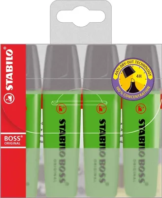 Obrázek produktu pro Zvýrazňovač Boss Original, zelený, pouzdro se 4 tužkami, balení po 5 kusech