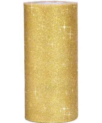 Tüllband mit Glitzer, 15,5 cm, 25 m, gold, für Dekoration