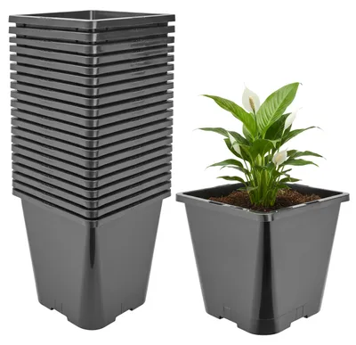 Produktbild von Garronda 20er-Set hohe quadratische Kunststoff-Anzuchttöpfe mit Drainagelöchern für Garten, Schwarz, 20 x 20 x 23 cm, 5,6 L GD-KW-HS