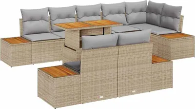 Produktbild von vidaXL Garten Essgruppe mit Kissen 9 pcs Beige und Grau
