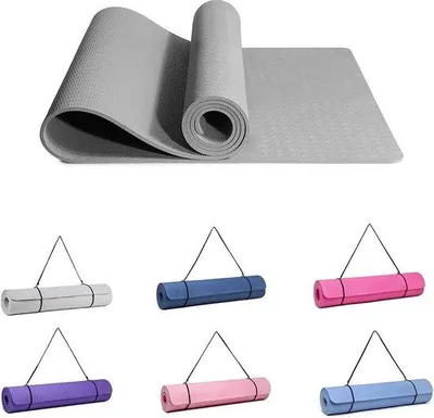 Produktbild von Famanu Fitnessmat Antirutsch - Gymnastikmat für Yoga und Pilates - Trainingsmatte grau - Mit Tragegurt - 183 x 61 x 0,6 cm