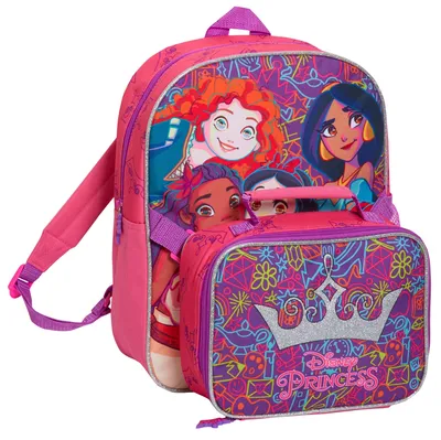 Produktbild von Disney Princess Rucksack mit Lunchbag für Mädchen, Schultasche, 2-teiliges Set mit passender isolierter Lunchbox – Rosa