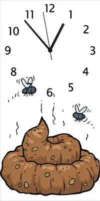 Produktbild von Wallario Design Wanduhr bedruckt, Größe 30 x 60 cm, Motiv: Comic Scheißhaufen mit Fliegen