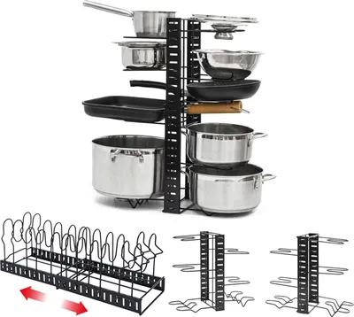Produktbild von Teleskop Pfannen Organizer mit 12 Ablagen - Topfdeckel Aufbewahrung Topf Regal